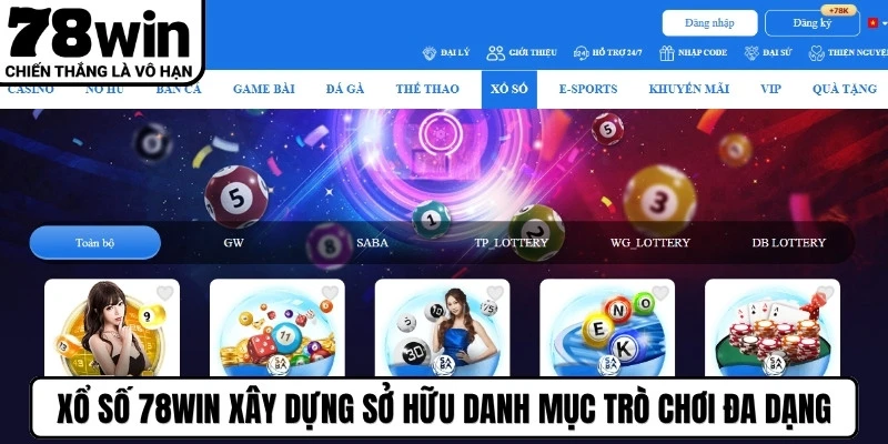 Xổ số 78WIN được xây dựng sở hữu danh mục trò chơi đa dạng, hiện đại